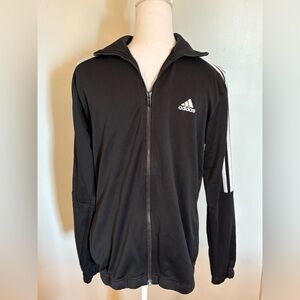 Adidas Black Zip-Up Track Jacket with White Stripes